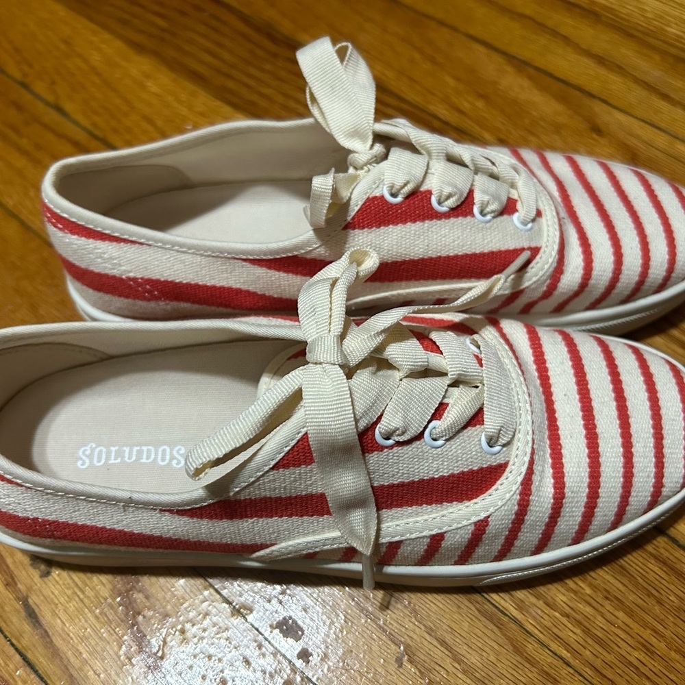 Soludos Marin Striped Sneaker Poppy Red Size 7.5